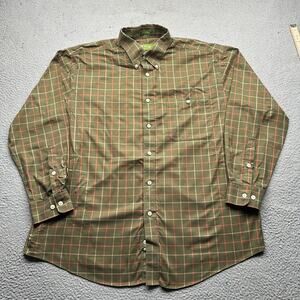 Vintage Orvis Check Plaid Olive Green Button Down Long Sleeve Shirt Mens XL Red